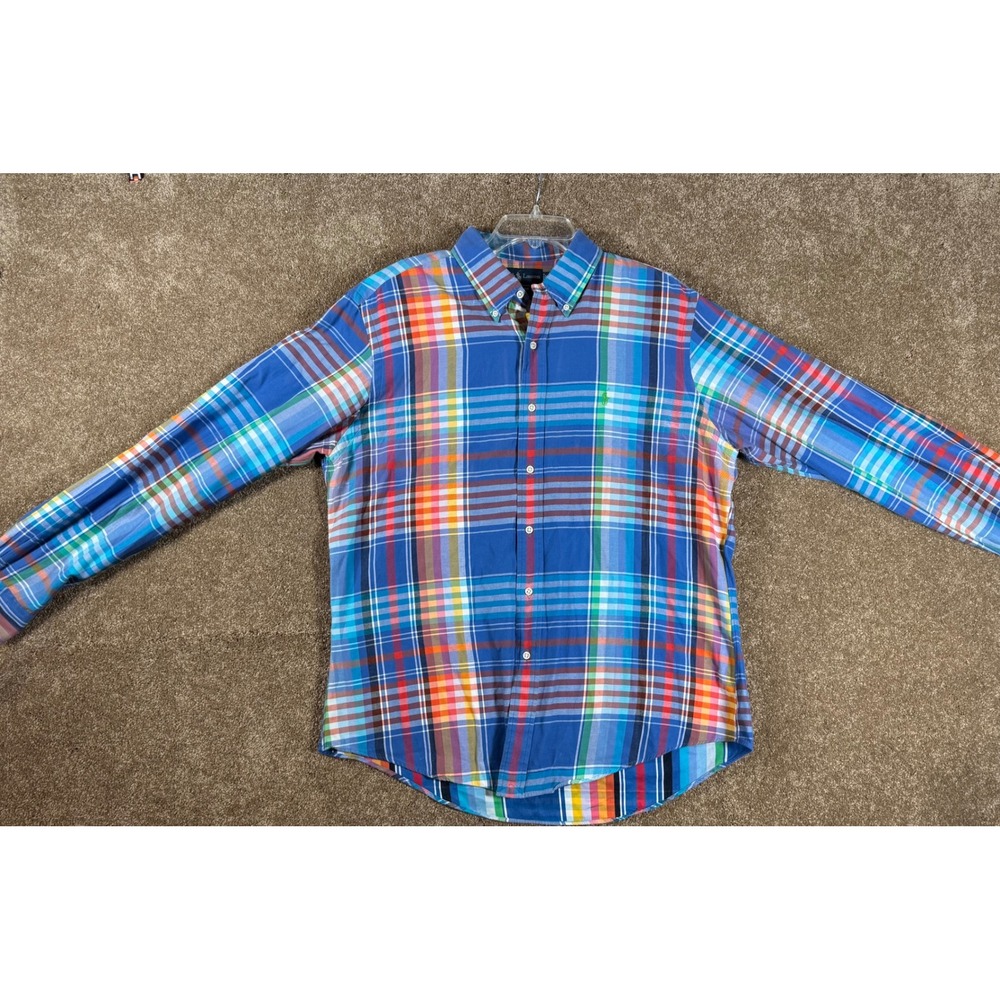 Ralph Lauren Custom Fit Plaid Button Down Shirt Men's XL Blue Multi Color